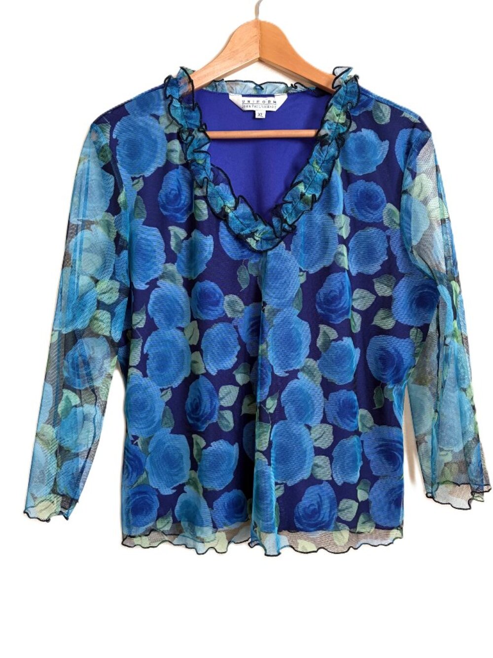 Vintage John Paul Richard Floral Mesh Blouse – Women’s XL (Made in USA)